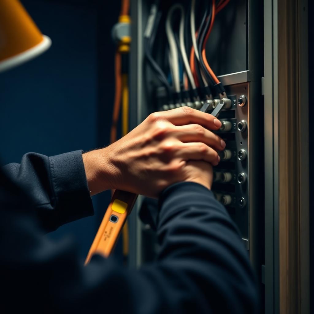Électricien intervenant sur un tableau électrique